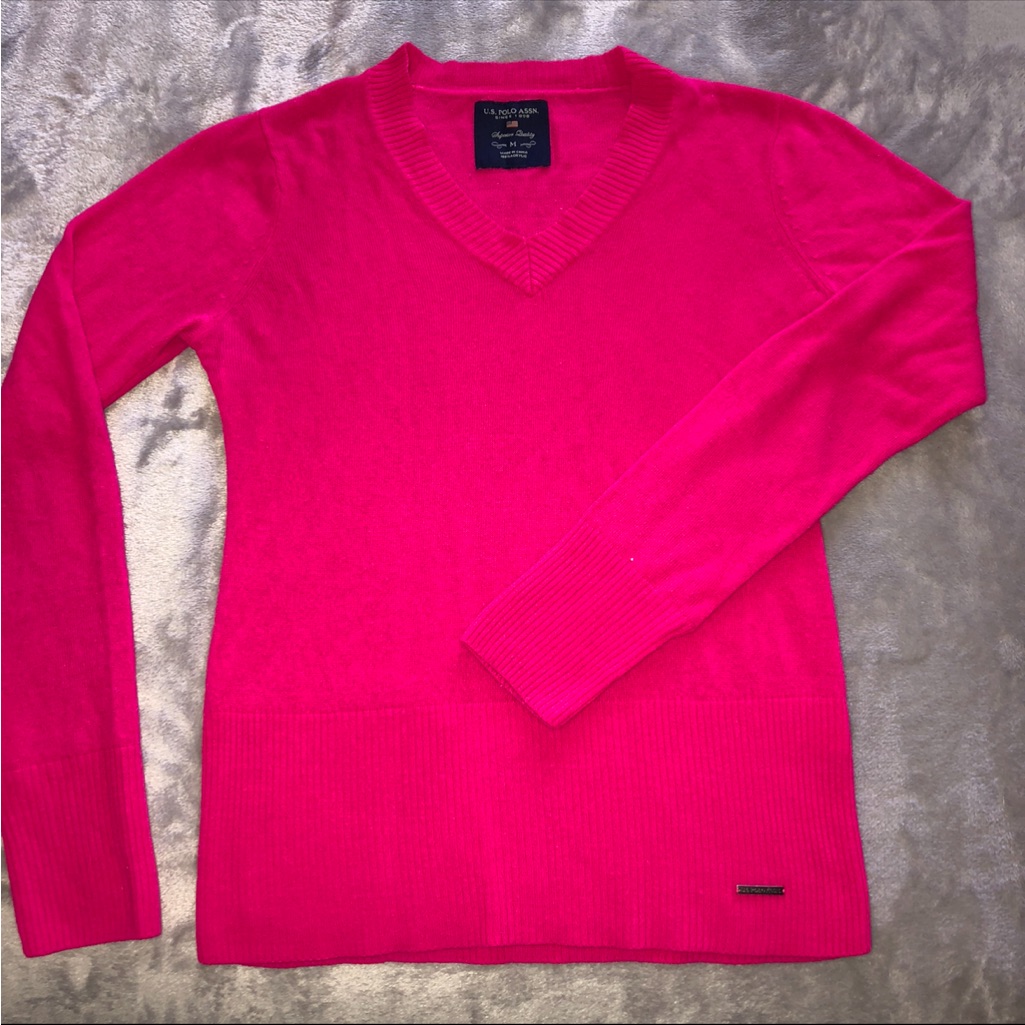U.S. Polo Assn Pink V-Neck Sweater/ Long Sleeve